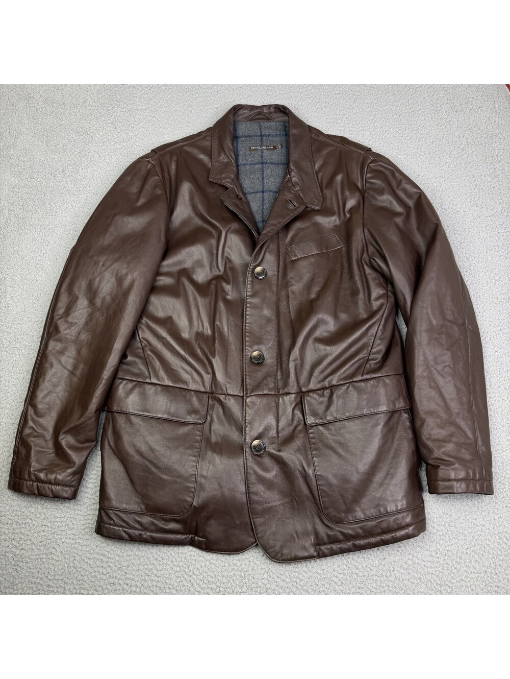Peter Millar Made In Italy Calf Leather Jacket Wool Cashmere Lined Size L 1950$$